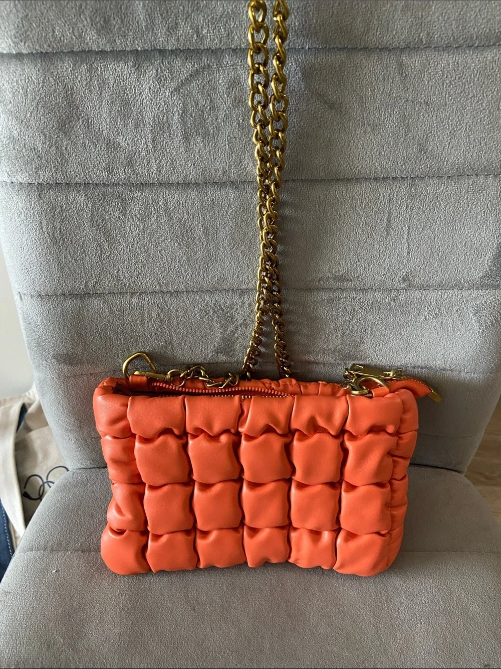 Zara Orange Quilted Chain Crossbody Bag